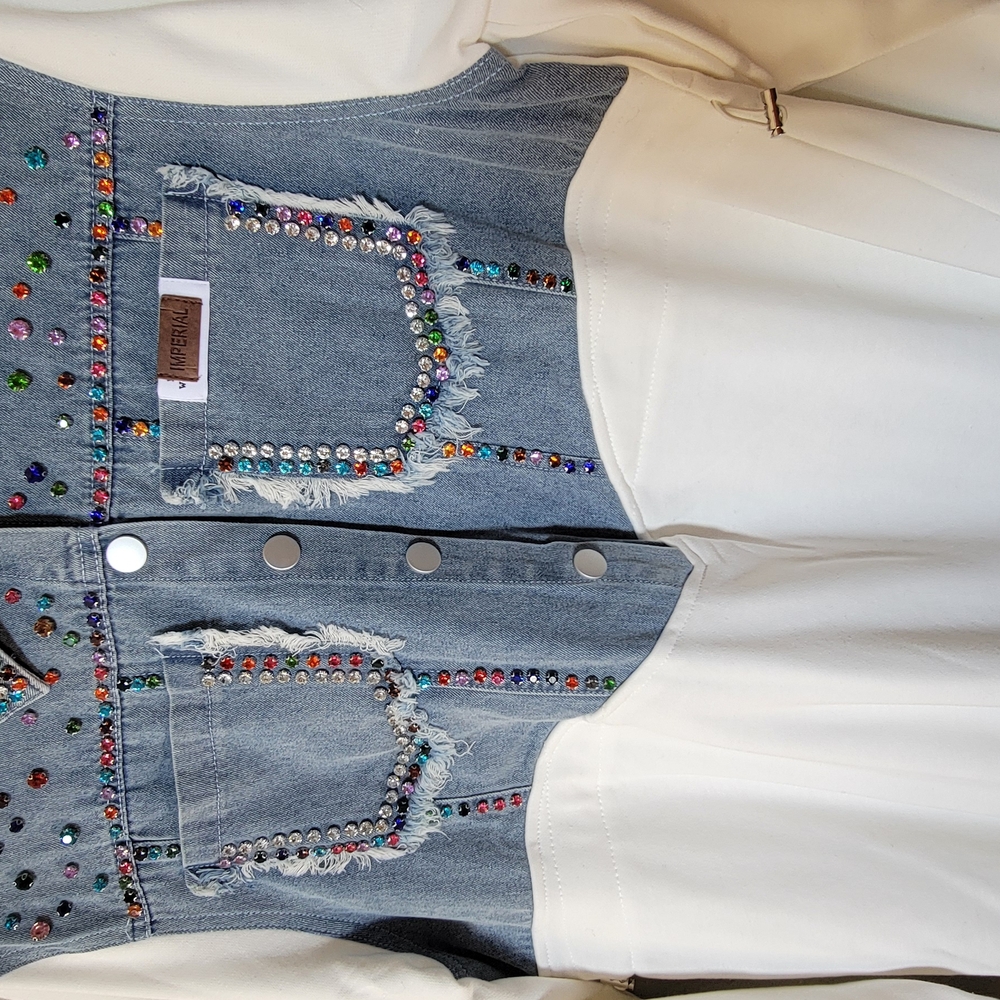Embellished Denim and White Jacket